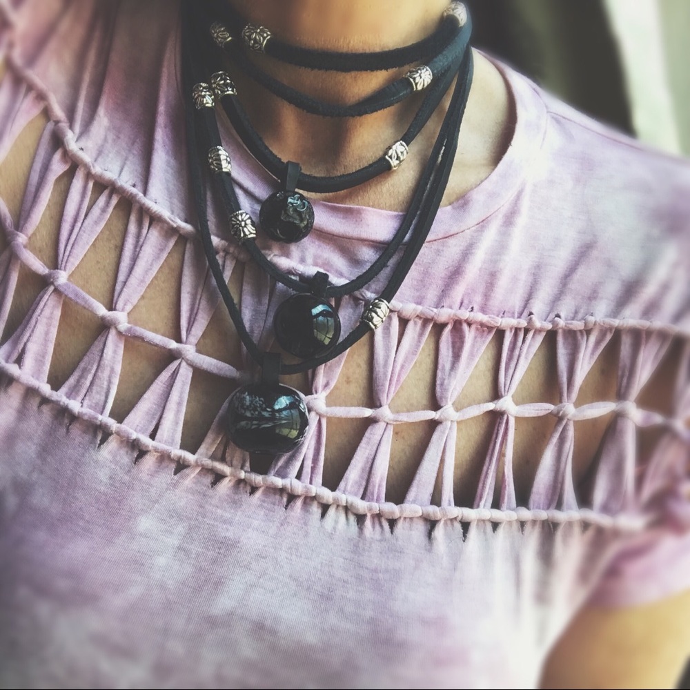 Three Piece leather Wraps & Jet Black Glass Beads